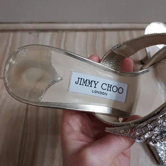 Jimmy Choo Silver Sparkle Glitter Wedding Crystal Buckle Marta Heel Mules - Picture 3 of 10